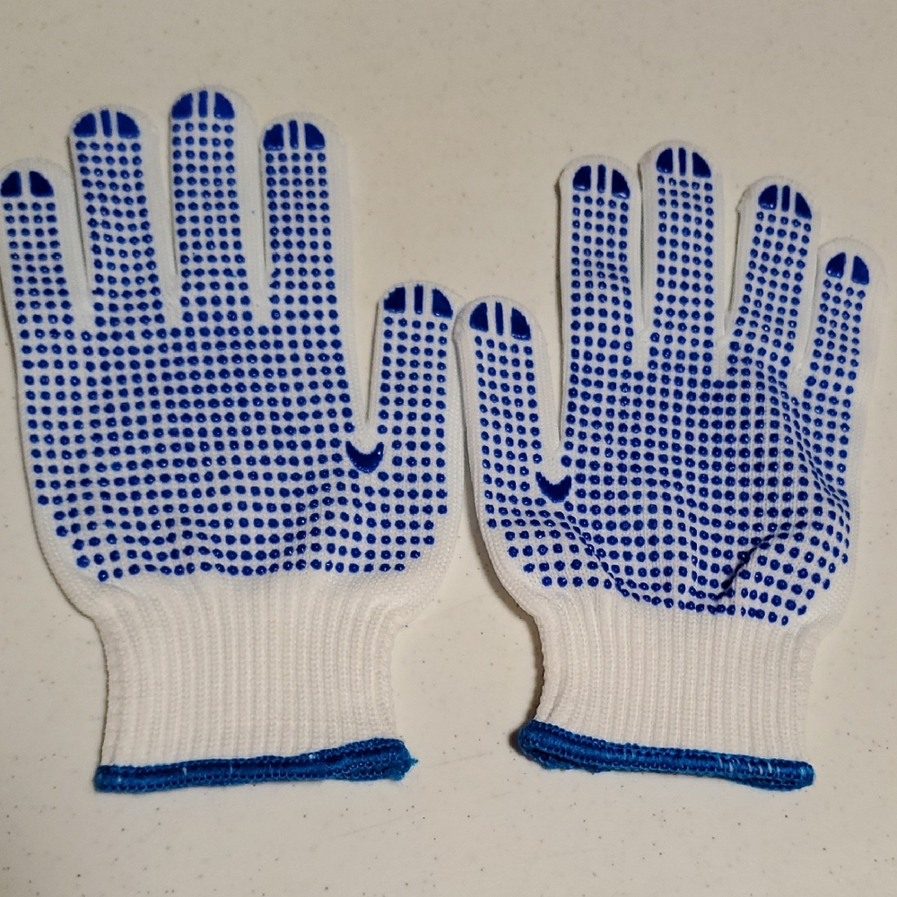 White Gloves with Blue Grip Dots